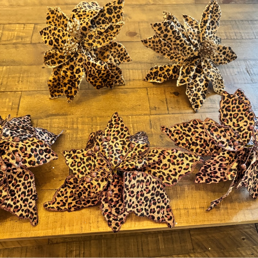 Leopard Print Fabric Leaves - Set of 5